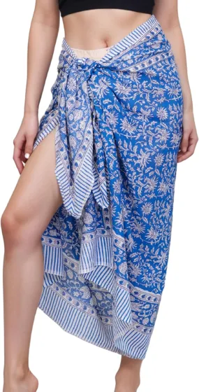 100% Cotton Swimsuit Beach Sarong Cover Ups for Women Swimwear Pareo Indian Hand Block Print Beach Bikini Wrap Skirt