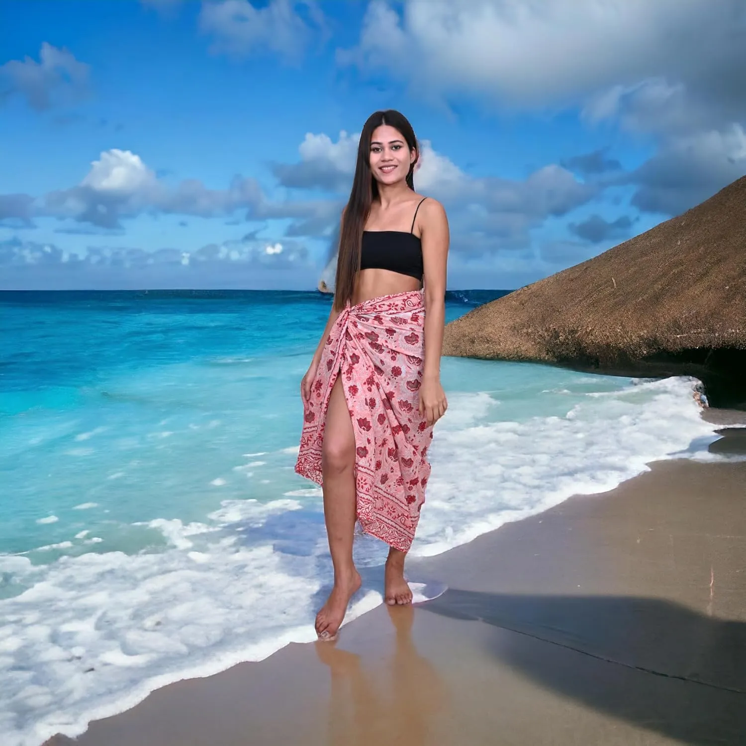 100% Cotton Swimsuit Beach Sarong Cover Ups for Women Swimwear Pareo Indian Hand Block Print Beach Bikini Wrap Skirt