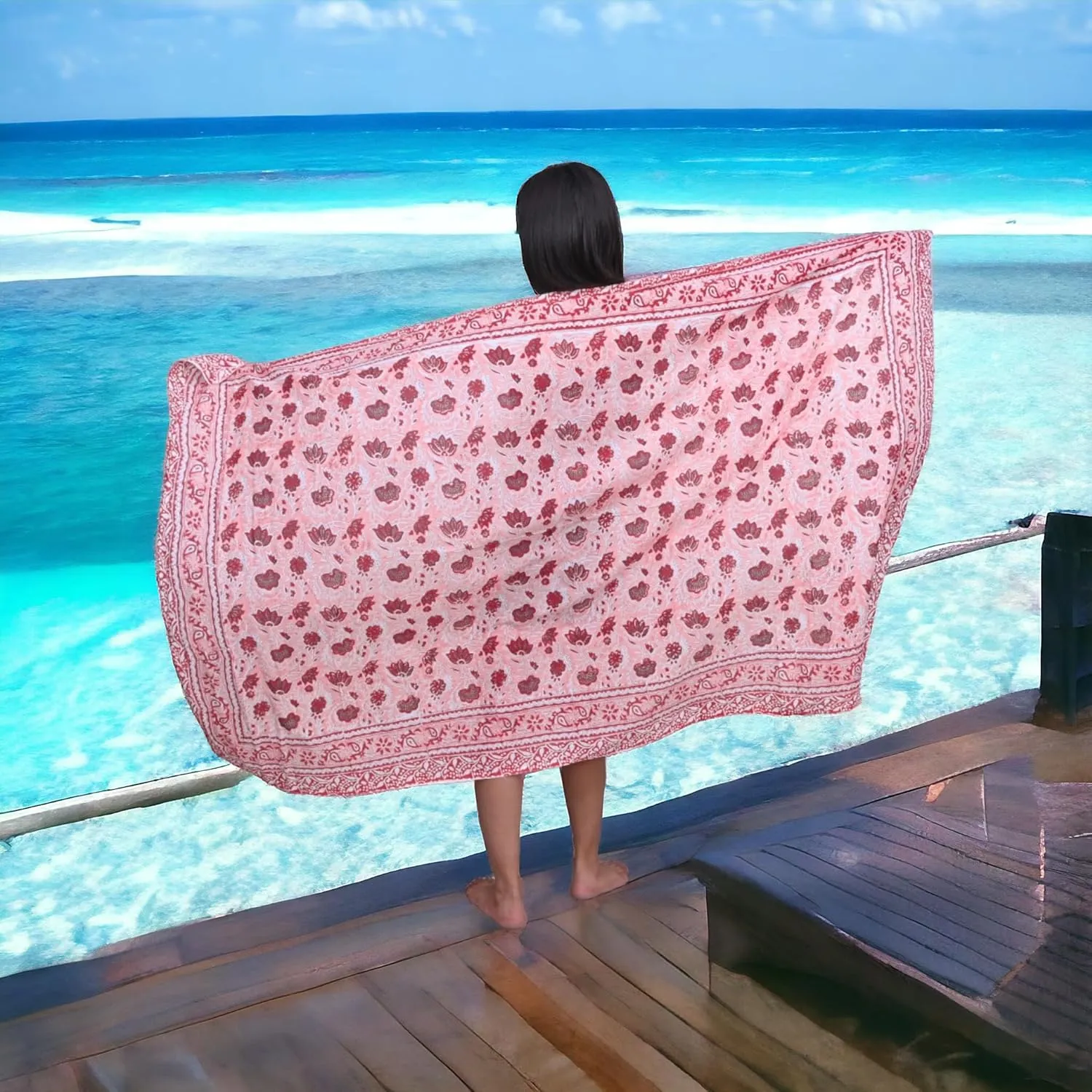 100% Cotton Swimsuit Beach Sarong Cover Ups for Women Swimwear Pareo Indian Hand Block Print Beach Bikini Wrap Skirt