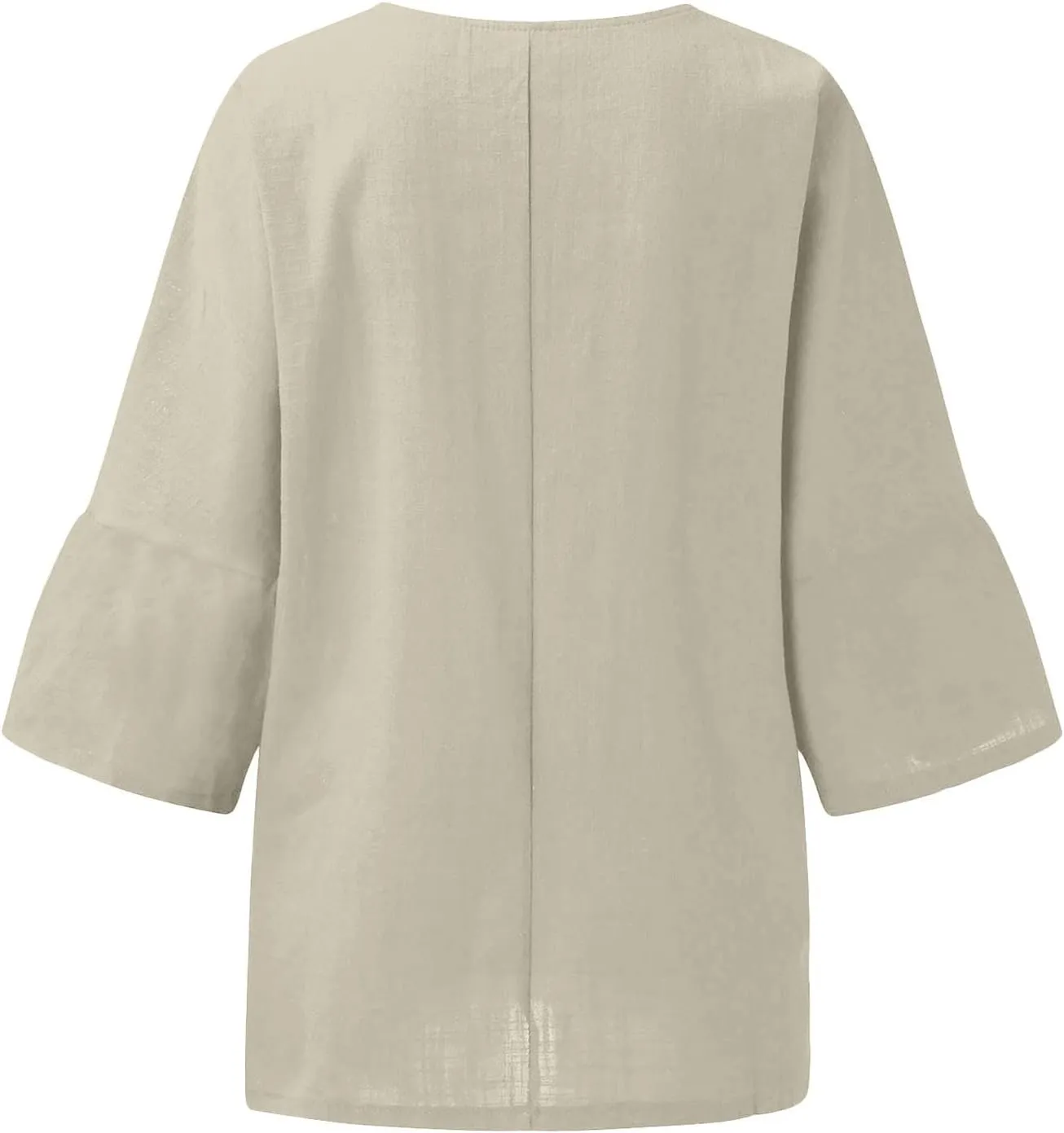 3/4 Length Sleeve Blouse for Women Casual Cotton Linen Shirts Plus Size Round Neck Jacquard Tops Loose Work Tees