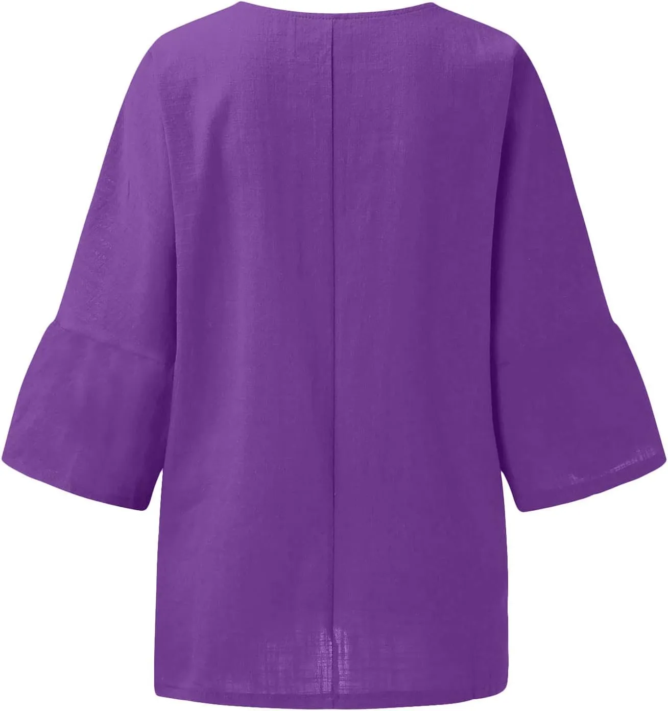 3/4 Length Sleeve Blouse for Women Casual Cotton Linen Shirts Plus Size Round Neck Jacquard Tops Loose Work Tees