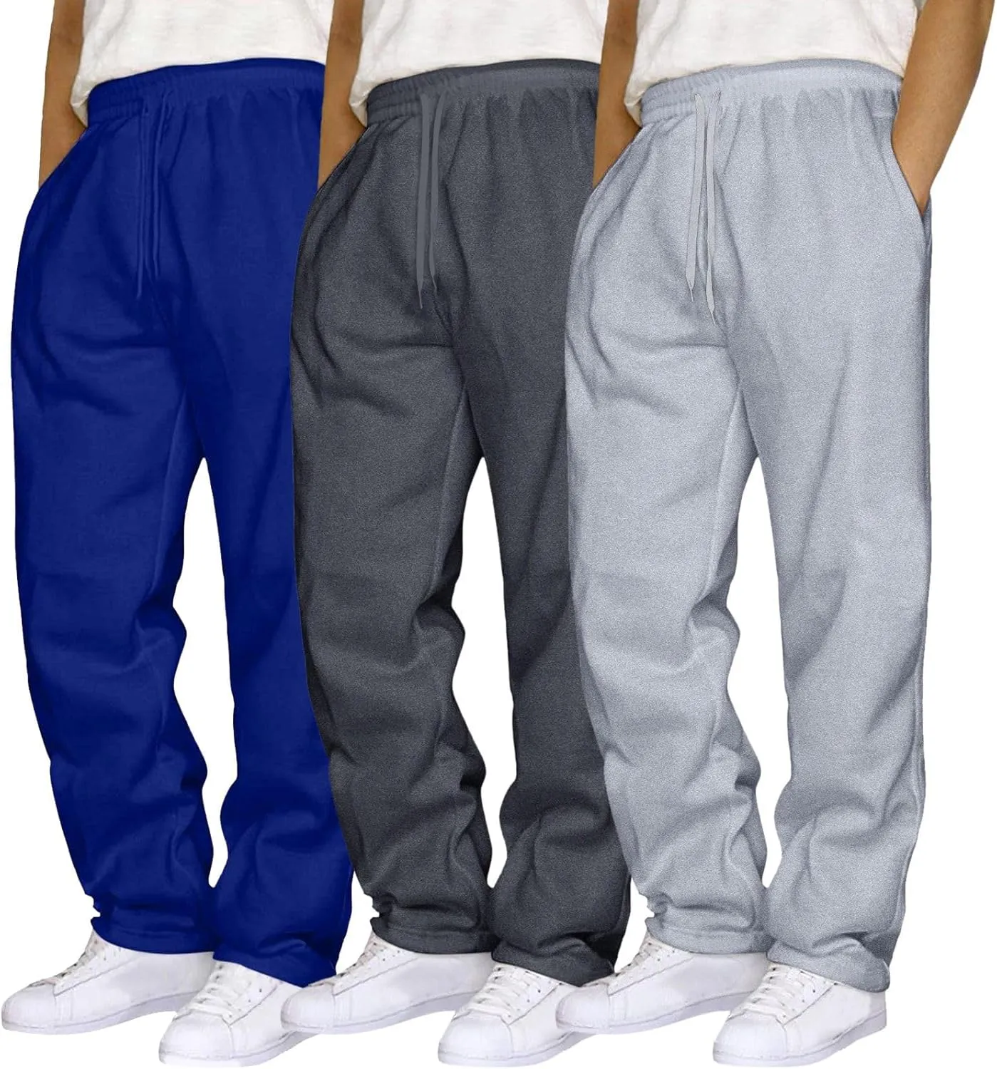 Alalaso 3 PC Men's Solid Color Jogger Pants Trendy Casual Straight Wide Leg Trousers Fall Winter Workout Running Sweatpants