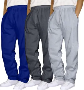 Alalaso 3 PC Men's Solid Color Jogger Pants Trendy Casual Straight Wide Leg Trousers Fall Winter Workout Running Sweatpants