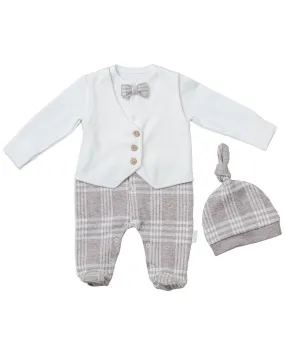 Andywawa Chic Plaid Formal Babysuit & Hat Set