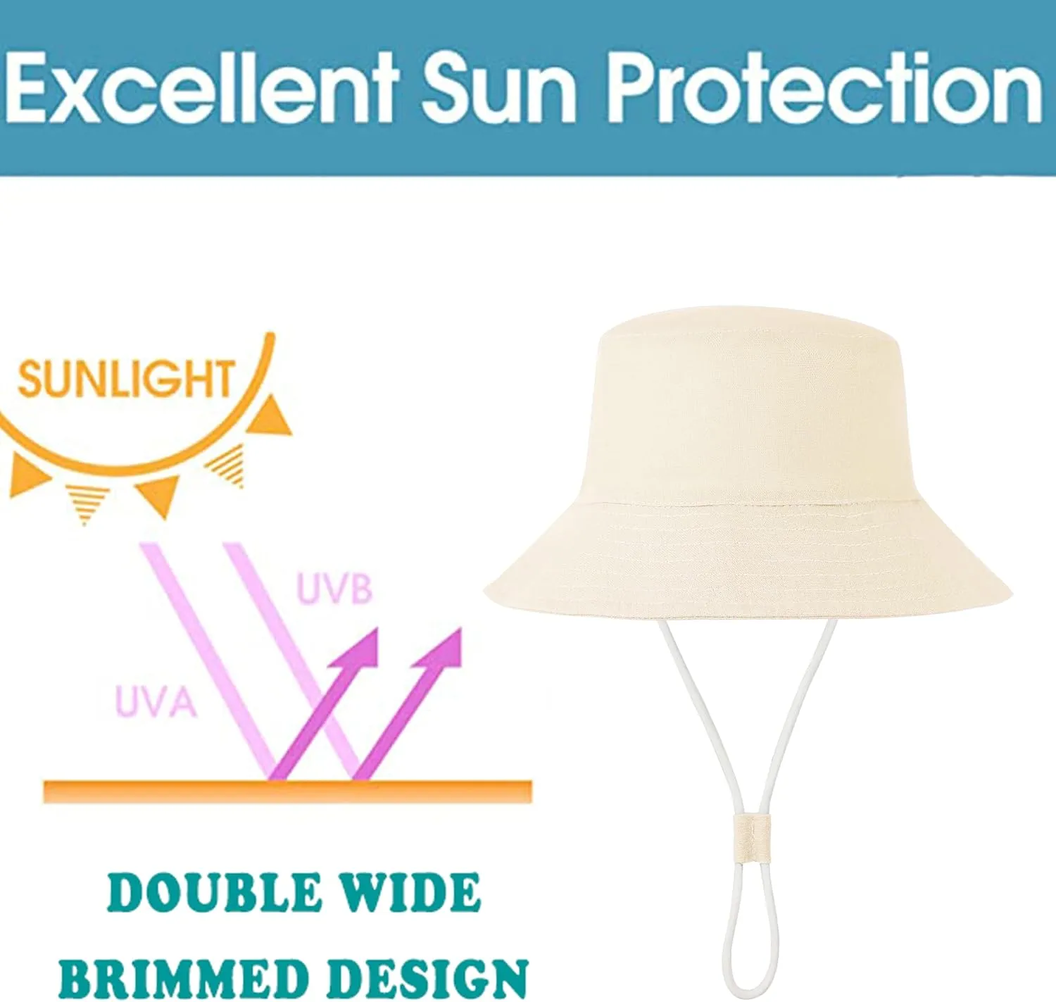 Baby Sun Hat UPF 50  Sun Protective Toddler Bucket Hat Summer Kids Beach Hats Wide Brim Outdoor Play Hat for Boys Girls
