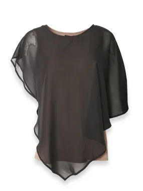 Black Flowy Drape Silk Top