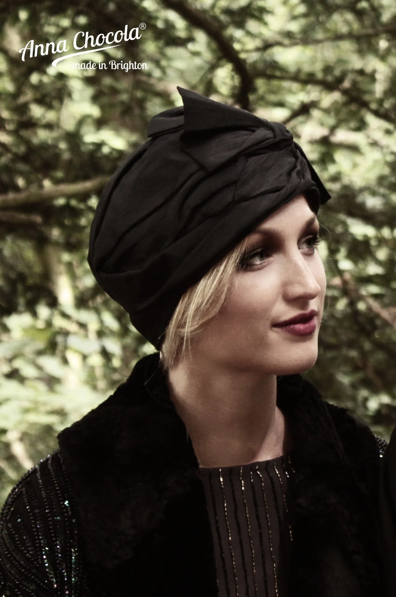 Black Taffeta "Luxe" Turban