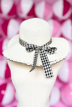 Black White Houndstooth Band Straw Sun Hat *FINAL SALE*