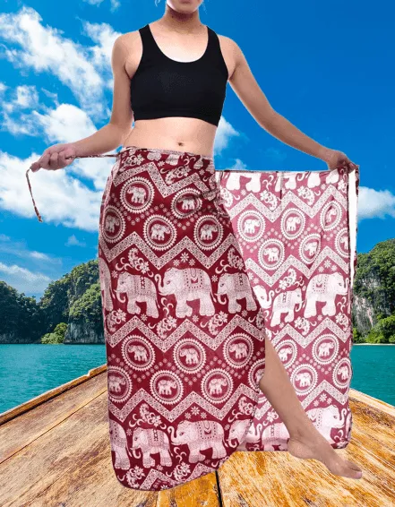 Bohotusk Red Elephant Paradise Sarong Super Soft 150cm x 110cm