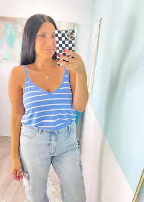 'Breezeway' Light Blue & White Stripe Reversible Cami Tank