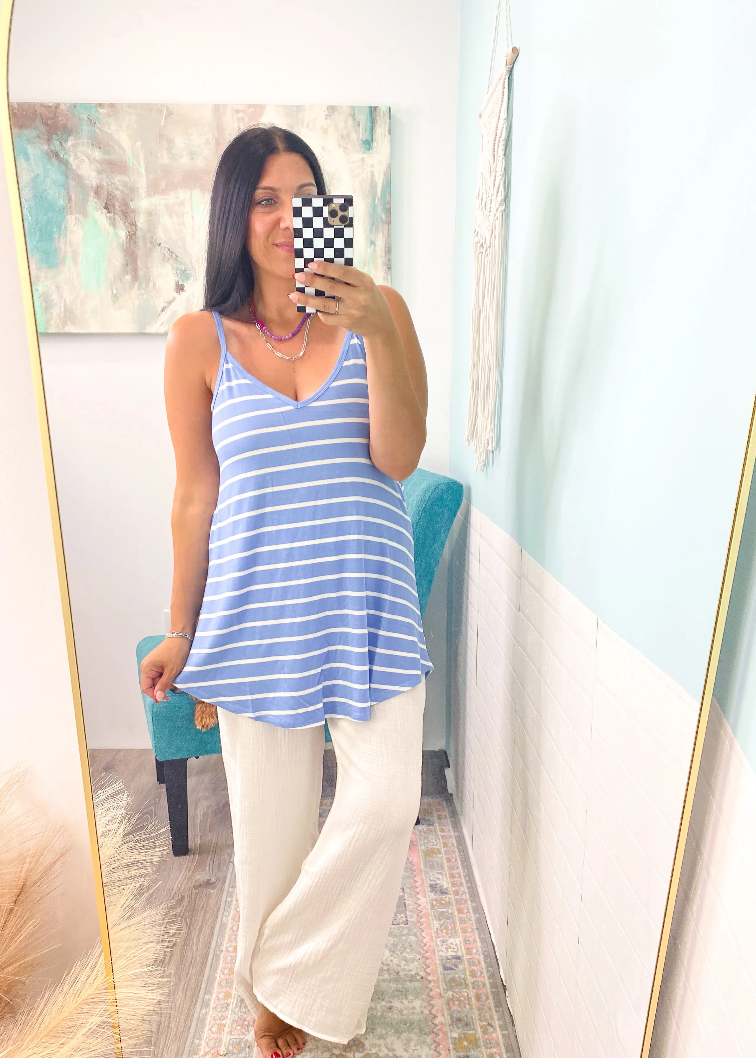 'Breezeway' Light Blue & White Stripe Reversible Cami Tank