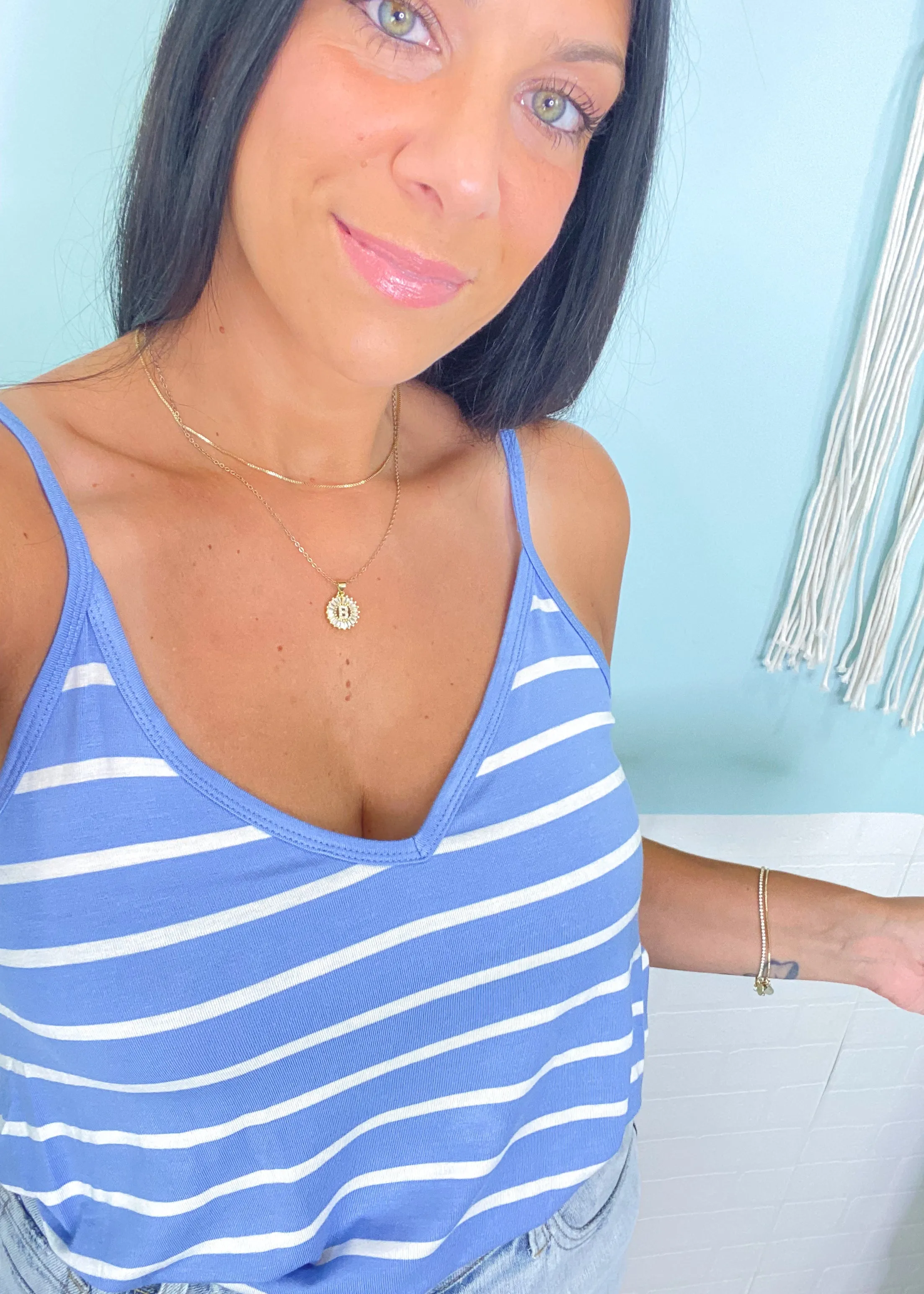 'Breezeway' Light Blue & White Stripe Reversible Cami Tank