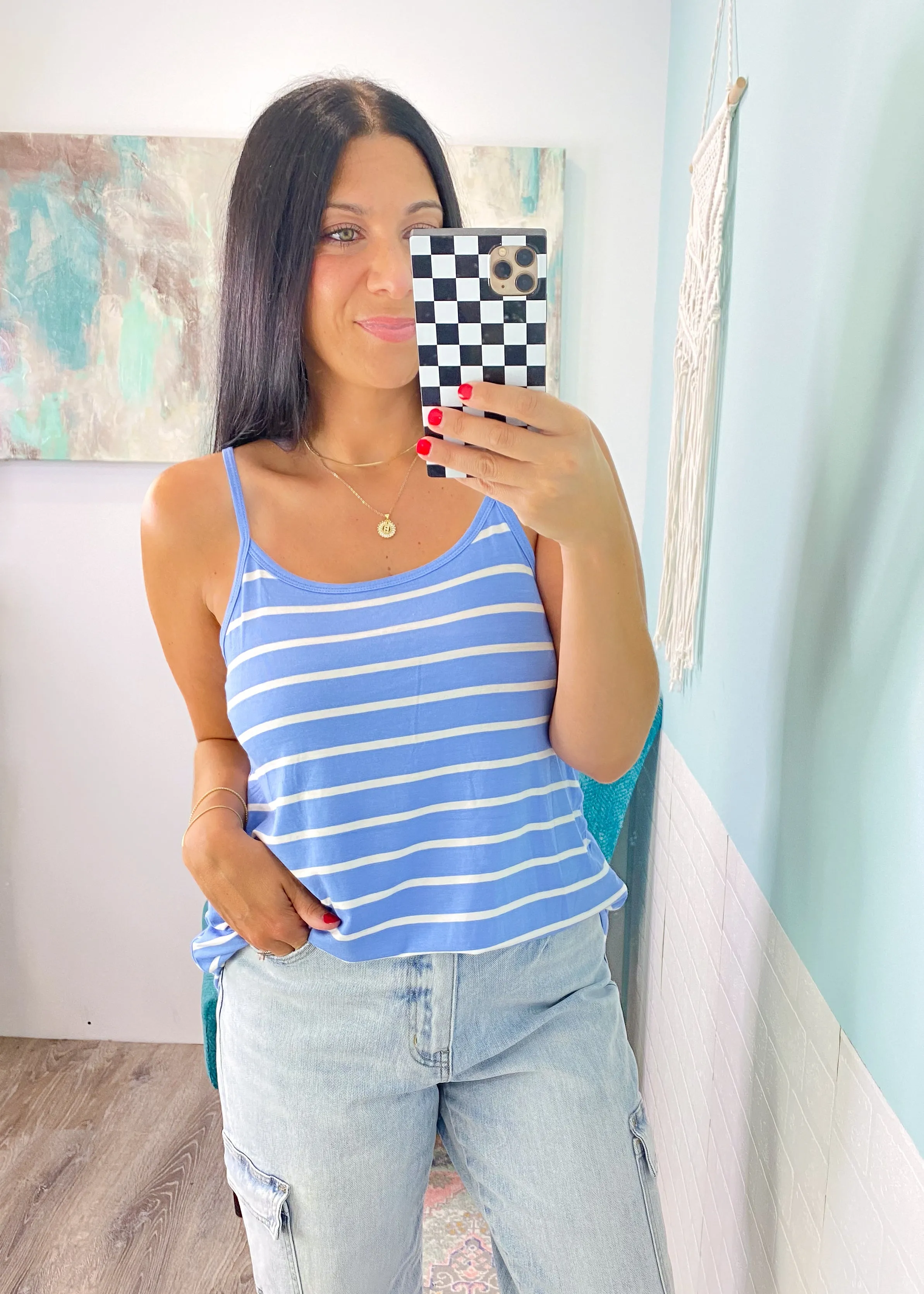 'Breezeway' Light Blue & White Stripe Reversible Cami Tank