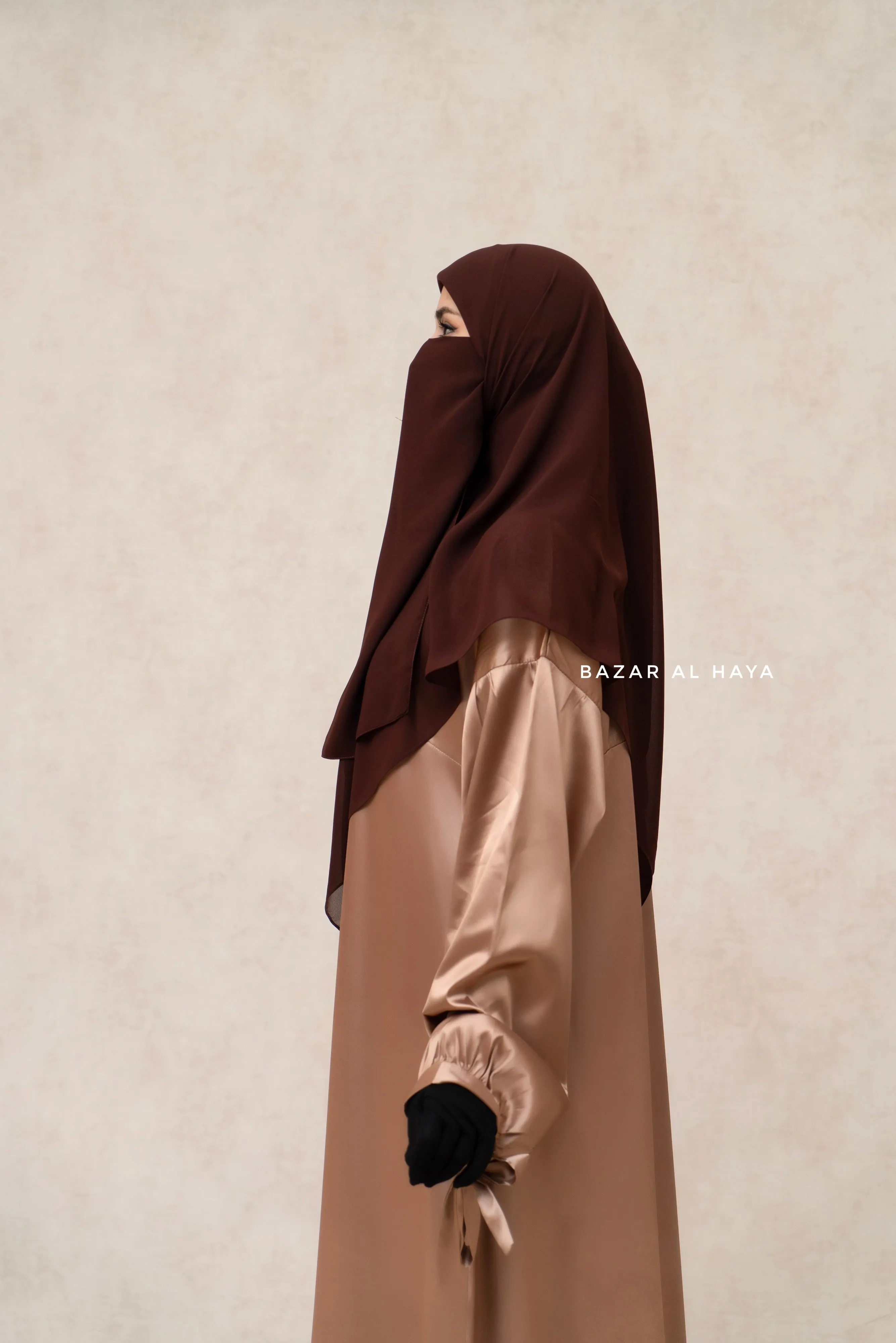 Brown Square Scarf With Half Niqab Set - Super Breathable - Medium