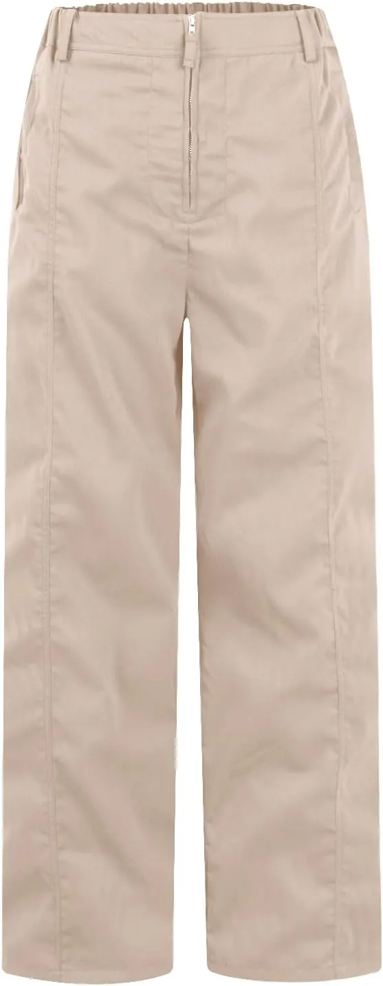 Cargo Pants Women Zip Front Parachute Pants Baggy Wide Leg Pant with Pocket Y2K Straight Leg Chinos Pant