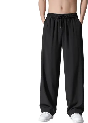 Casual Pants for Men Solid Drawstring Loose Fit Lightweight Straight Leg Pants Summer Comfort Workout Trousers