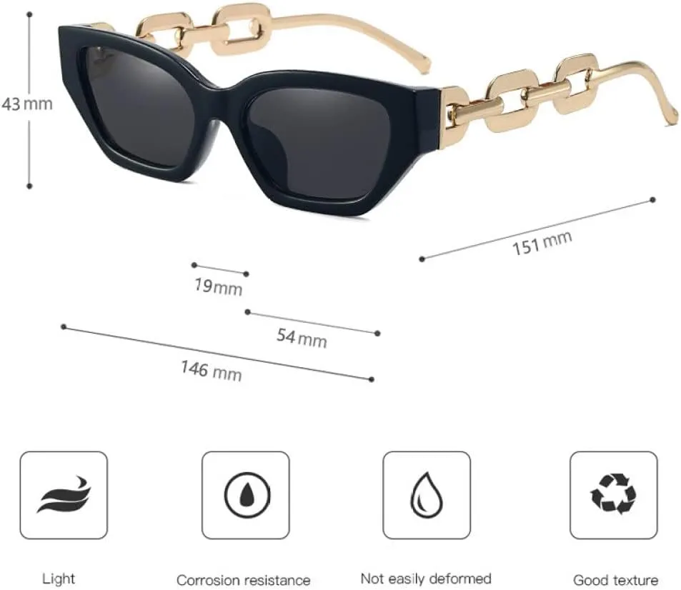 CGZWFERA-Vintage Cat Eye Sunglasses For Women Small Metal Chain Sunglasses Elegant Eyeglasses Trend Fashion Black Shades