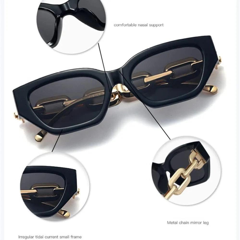 CGZWFERA-Vintage Cat Eye Sunglasses For Women Small Metal Chain Sunglasses Elegant Eyeglasses Trend Fashion Black Shades