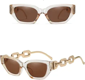 CGZWFERA-Vintage Cat Eye Sunglasses For Women Small Metal Chain Sunglasses Elegant Eyeglasses Trend Fashion Black Shades