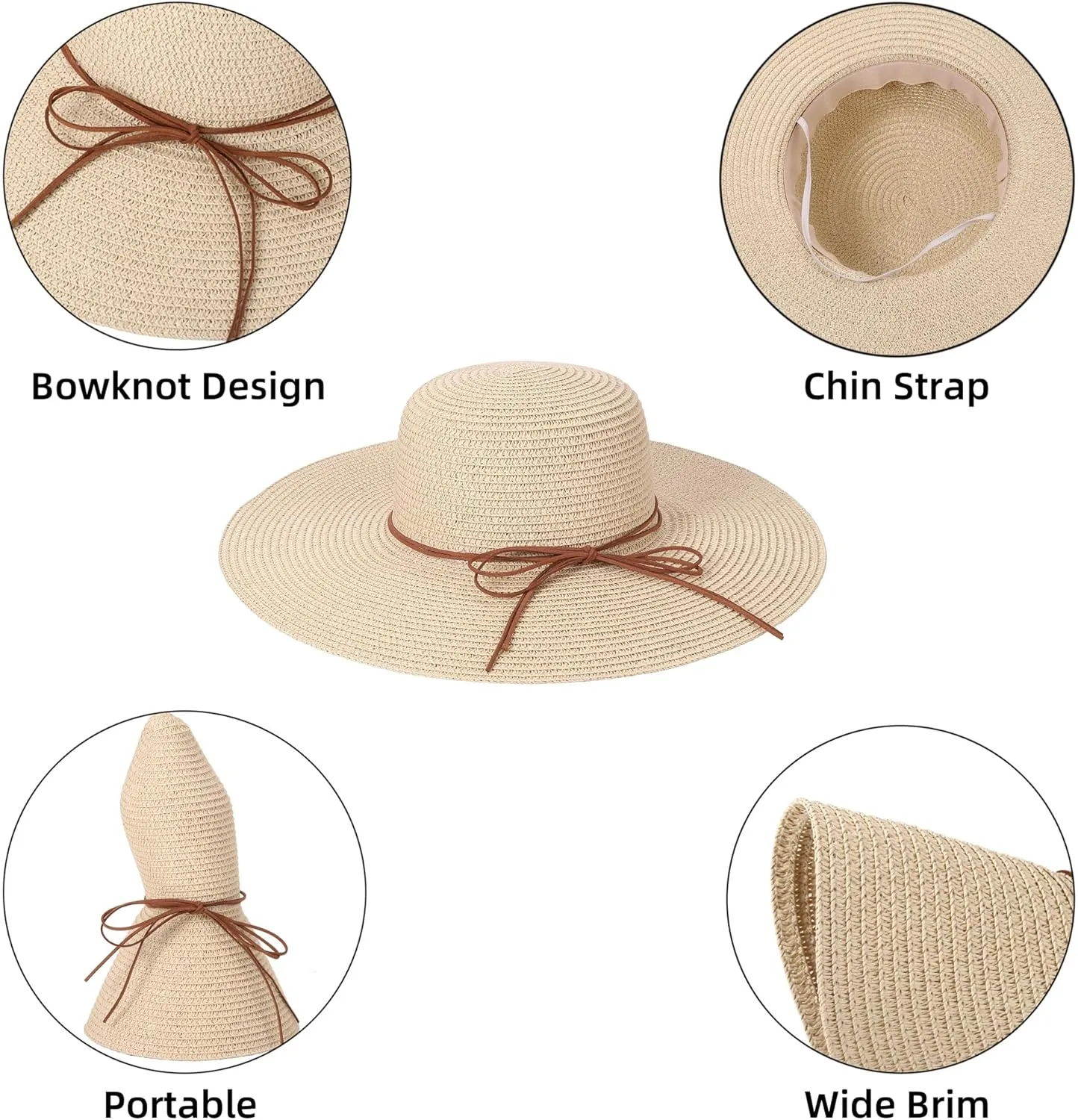 CHIC DIARY Womens Wide Brim Straw Hat Floppy Derby Hat Large Brim Beach Straw Sun Cap UPF 50 