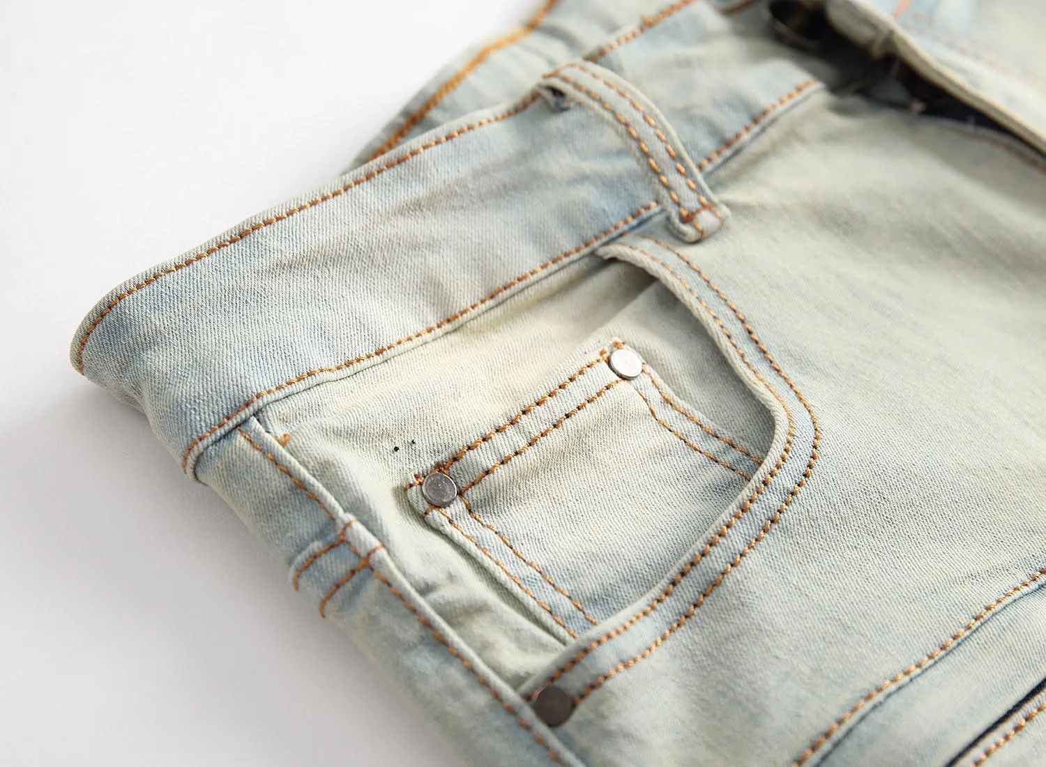 chouyatou Men's Summer Cool Stylish Wrinkle Performance Moto Ripped Denim Shorts