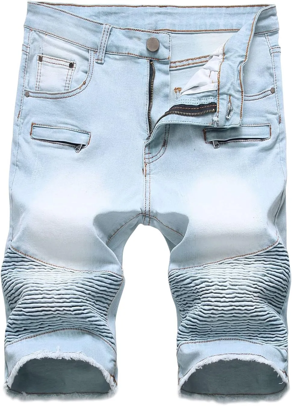 chouyatou Men's Summer Cool Stylish Wrinkle Performance Moto Ripped Denim Shorts