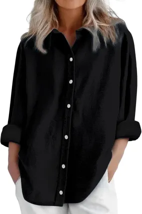 Cotton Line Shirts for Women Long Sleeve Lapel Button Down Tops Summer Loose Causal Sun Shirts Light Workout Outfits