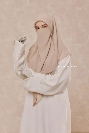 Creme Beige Scarf With Half Niqab Set - Super Breathable - Medium & Large