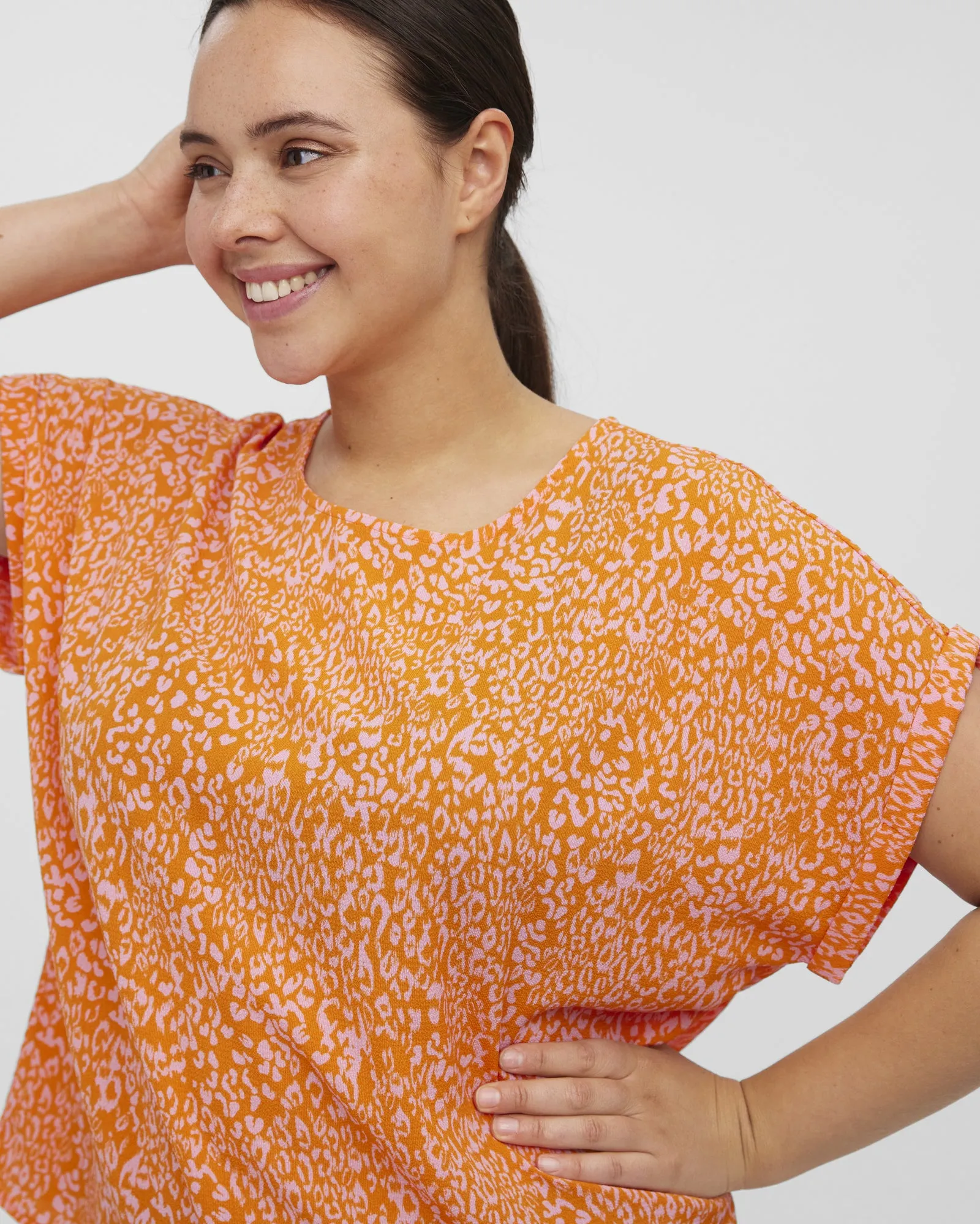 Delilah Dolman-Sleeve Printed Top | Orange / Pink