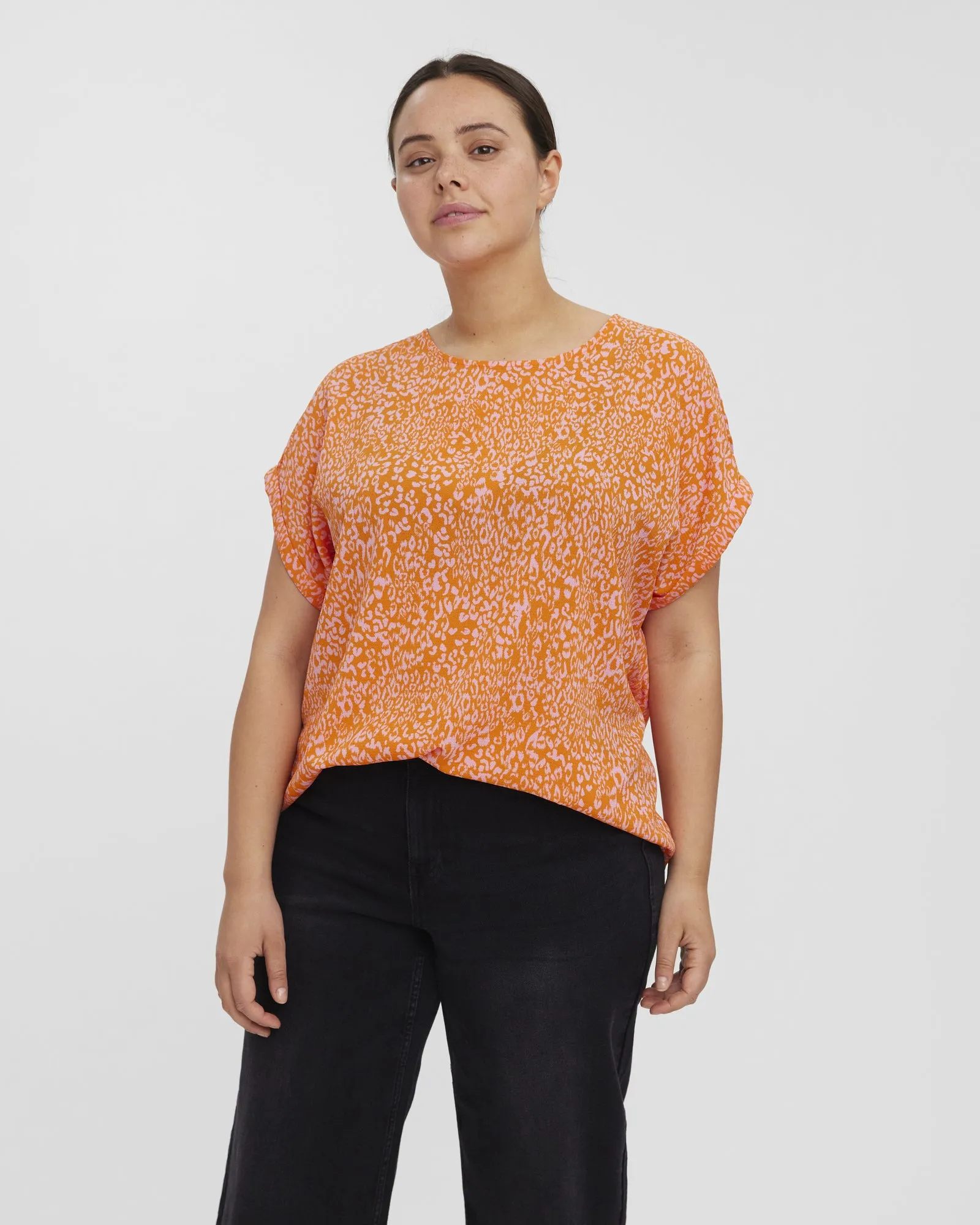 Delilah Dolman-Sleeve Printed Top | Orange / Pink