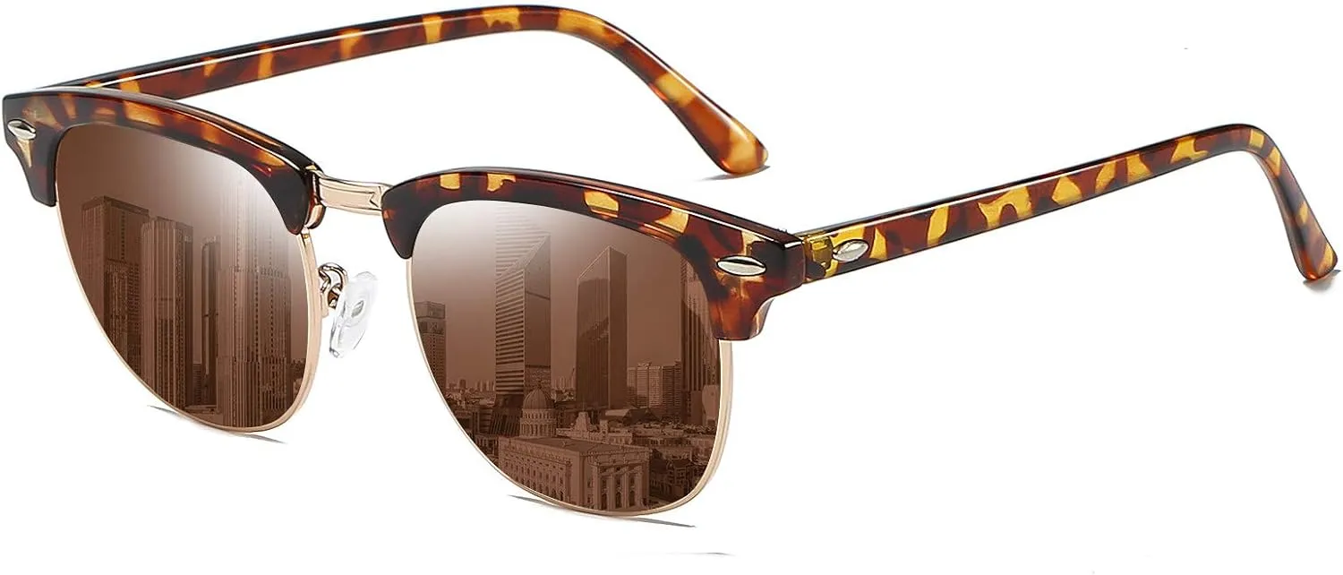 Dollger Polarized Browline Sunglasses Classic Semi-Rimless Frame Retro Brand Sunglasses for Men and Women UV 400
