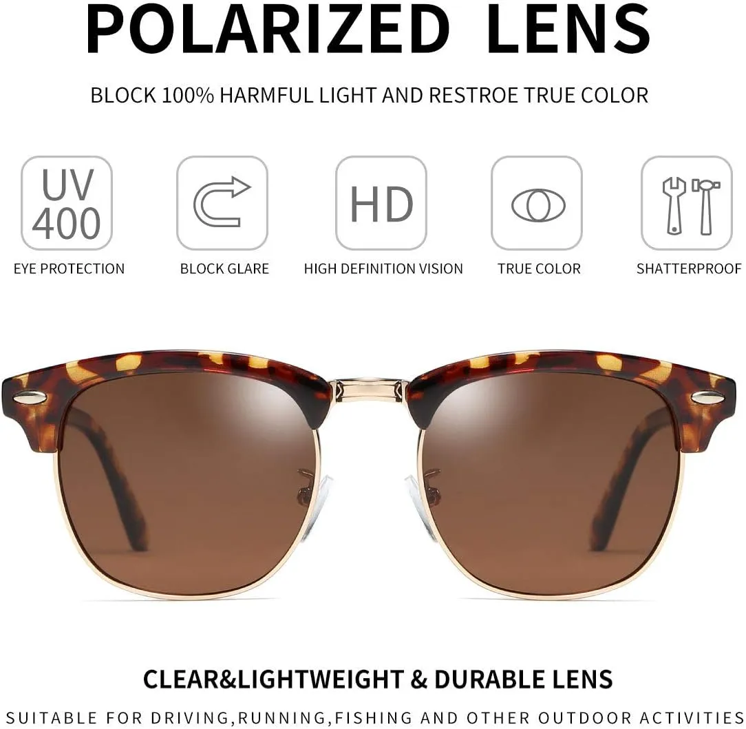 Dollger Polarized Browline Sunglasses Classic Semi-Rimless Frame Retro Brand Sunglasses for Men and Women UV 400