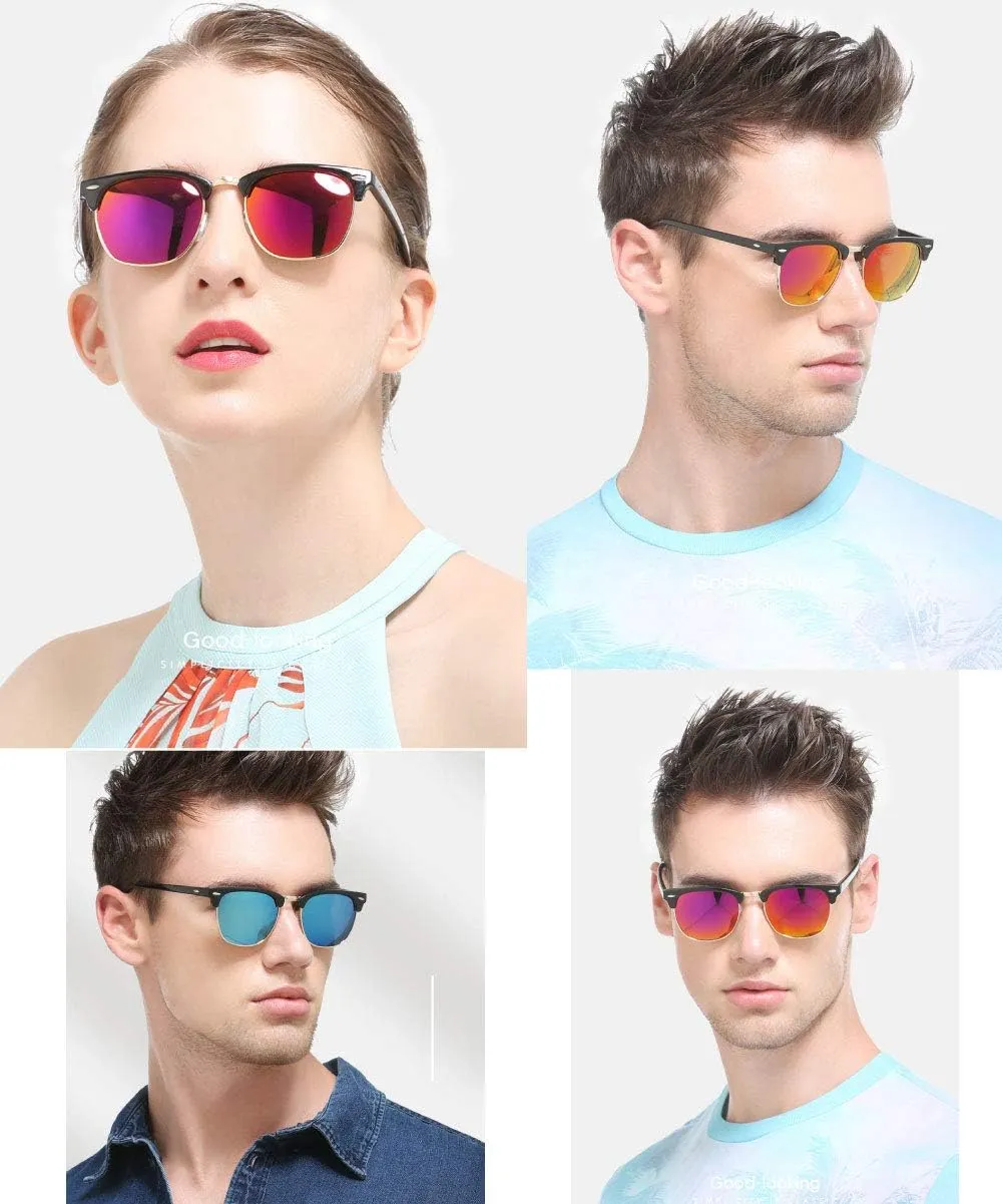 Dollger Polarized Browline Sunglasses Classic Semi-Rimless Frame Retro Brand Sunglasses for Men and Women UV 400