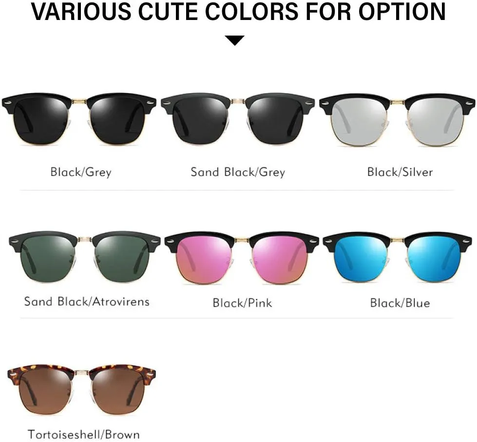 Dollger Polarized Browline Sunglasses Classic Semi-Rimless Frame Retro Brand Sunglasses for Men and Women UV 400