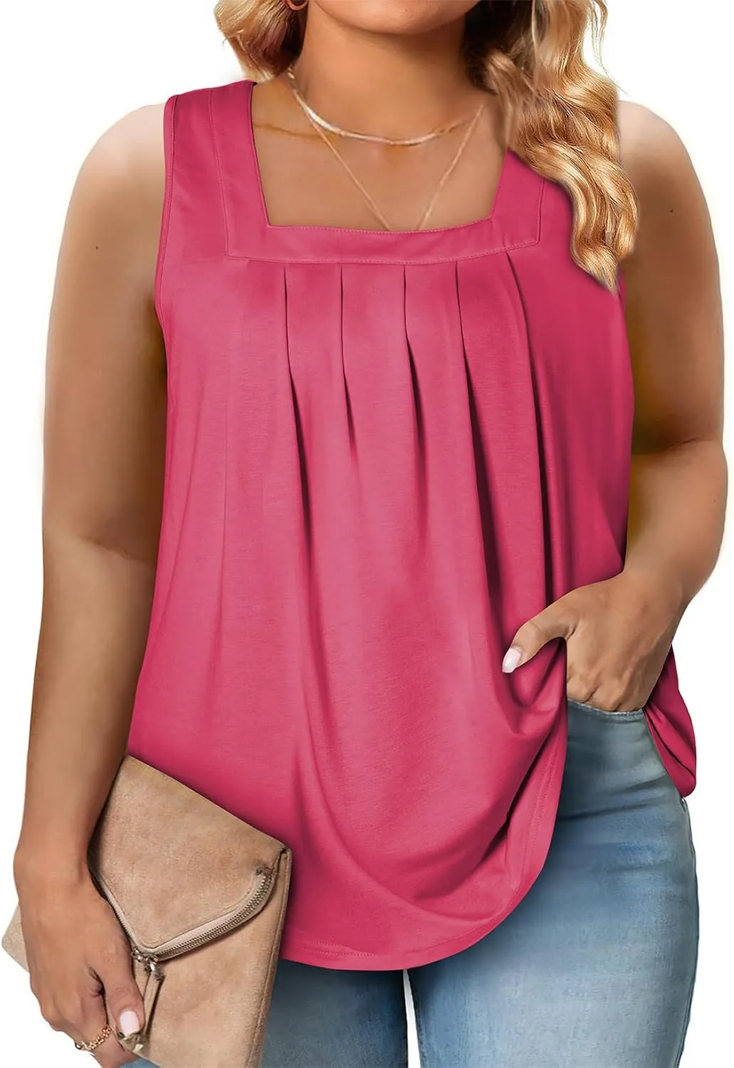 Eytino Women Plus Size Tank Tops Summer Casual Square Neck Sleeveless Blouse Shirts(1X-5X)