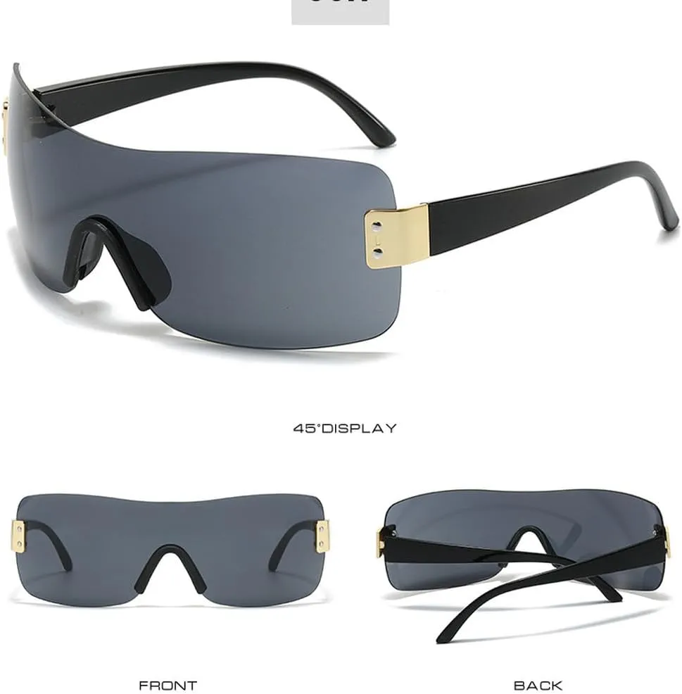 Fashion Trendy Women Sunglasses Frameless High End Luxury Cycling Shades One-Piece Personalized Sun Glasses UV400