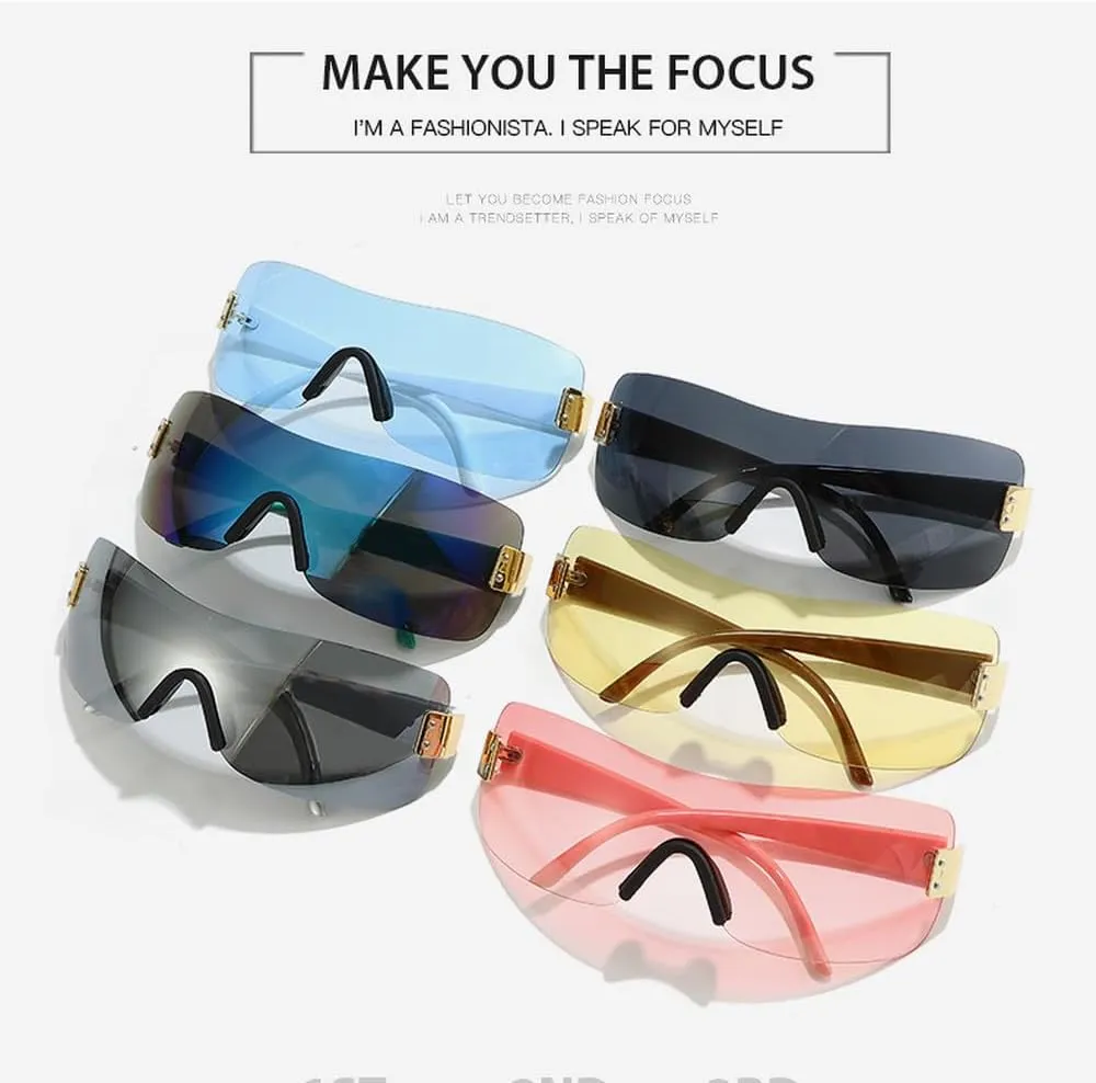 Fashion Trendy Women Sunglasses Frameless High End Luxury Cycling Shades One-Piece Personalized Sun Glasses UV400