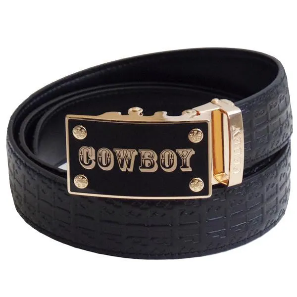 FEDEY Mens Signature Ratchet Leather COWBOY Buckle Statement Belt