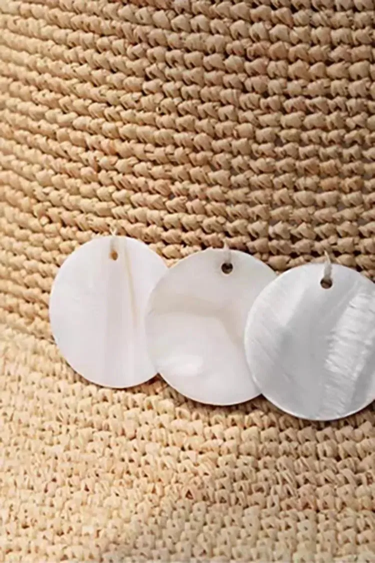 Floppy Packable Wide-brim Straw Sun Hat with Seashells