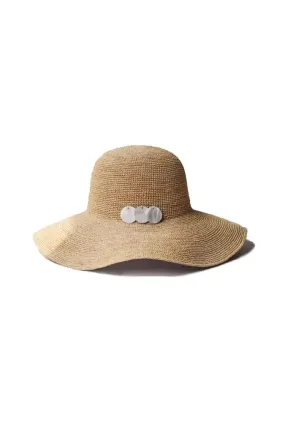 Floppy Packable Wide-brim Straw Sun Hat with Seashells