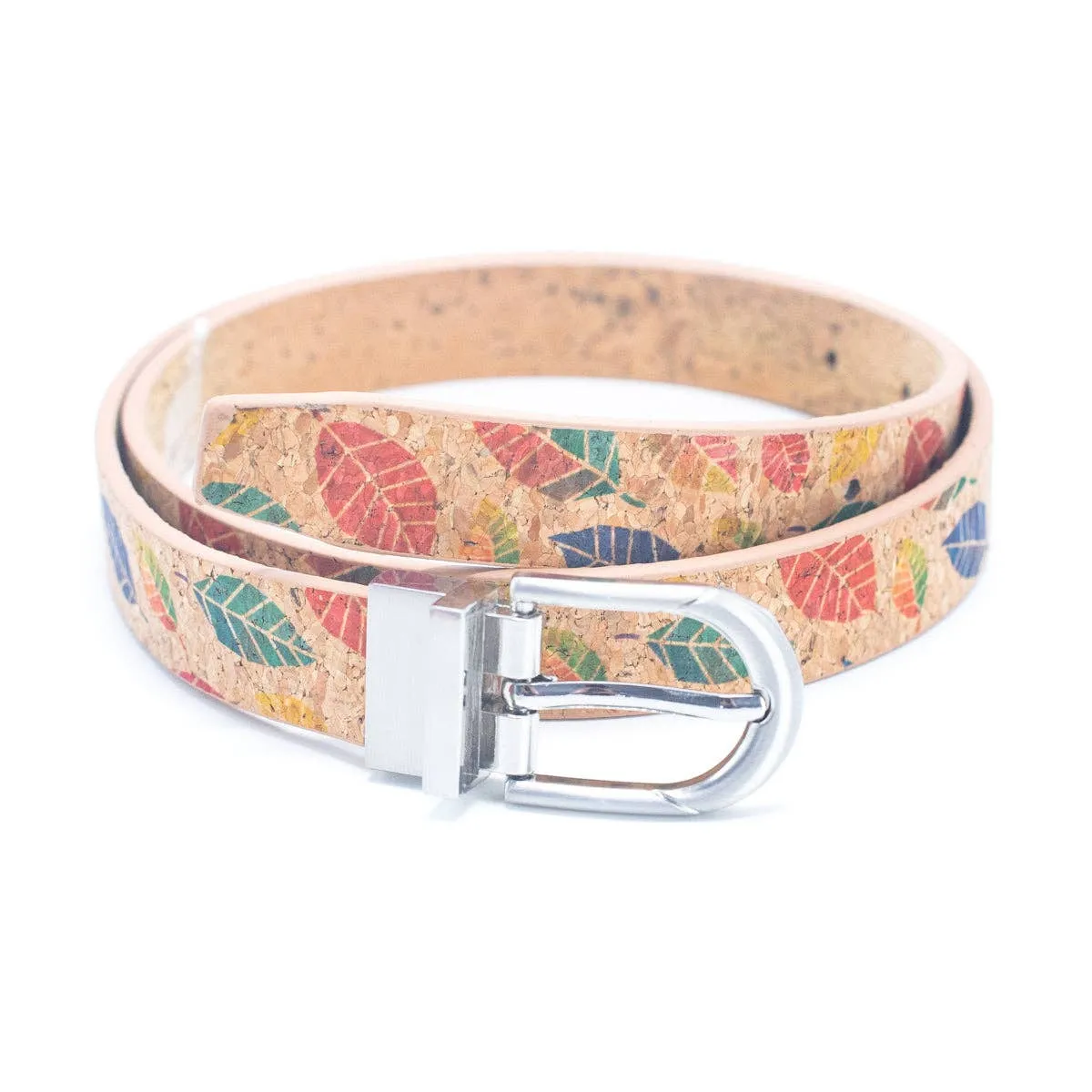 Floral Print Cork Women's Belt with Adjustable Buckle-Width L-898