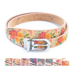 Floral Print Cork Women's Belt with Adjustable Buckle-Width L-898