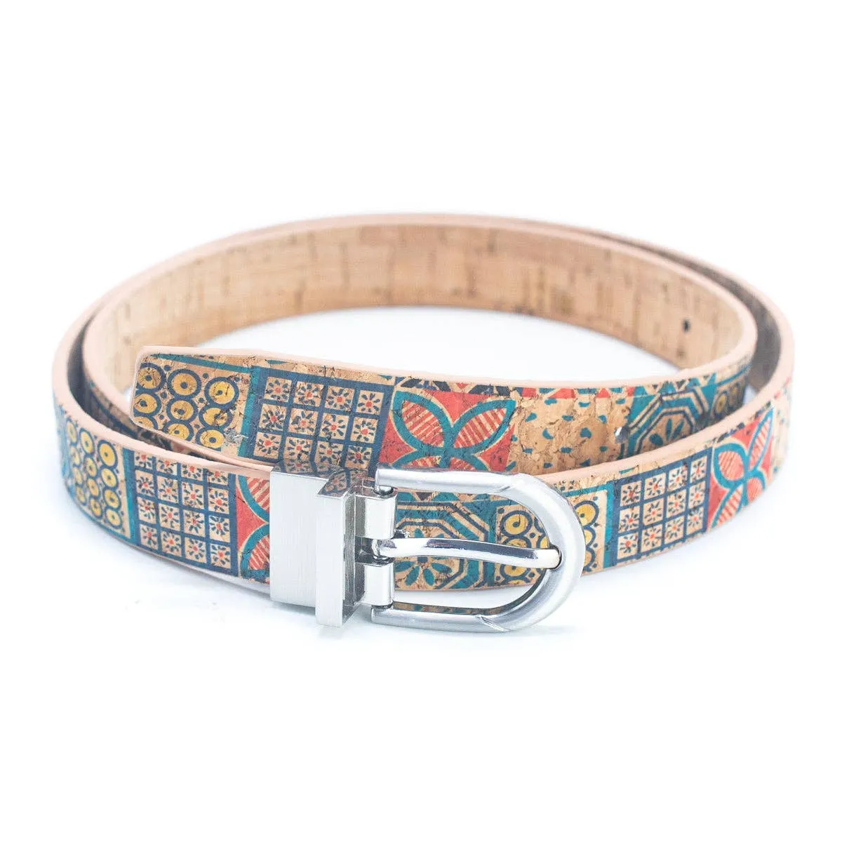 Floral Print Cork Women's Belt with Adjustable Buckle-Width L-898