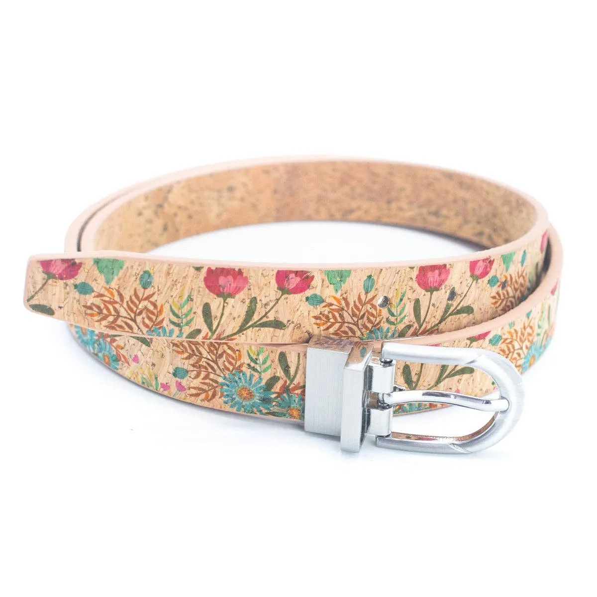 Floral Print Cork Women's Belt with Adjustable Buckle-Width L-898