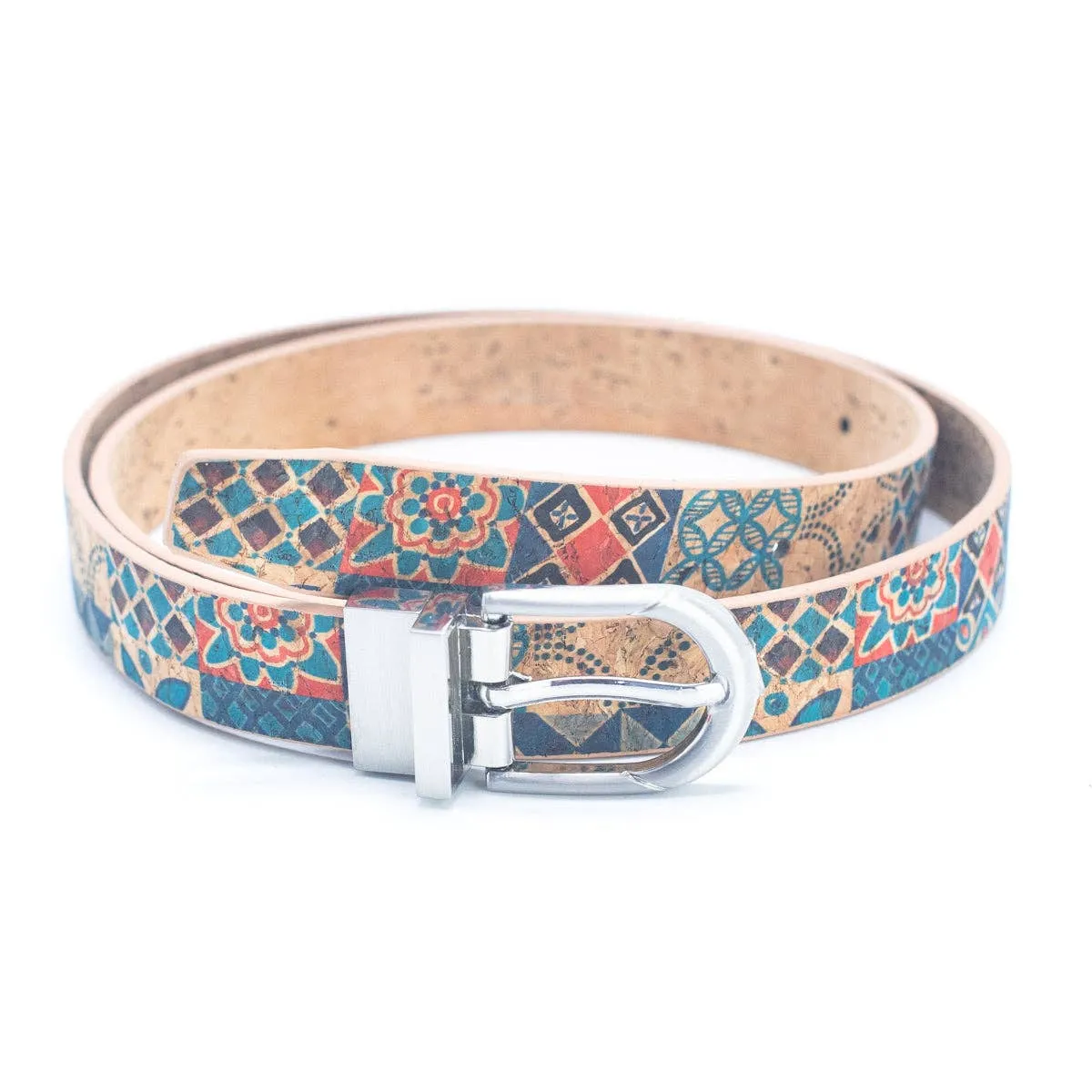 Floral Print Cork Women's Belt with Adjustable Buckle-Width L-898