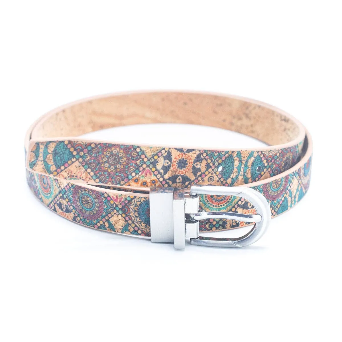 Floral Print Cork Women's Belt with Adjustable Buckle-Width L-898