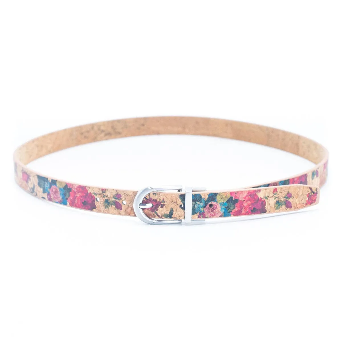 Floral Print Cork Women's Belt with Adjustable Buckle-Width L-898