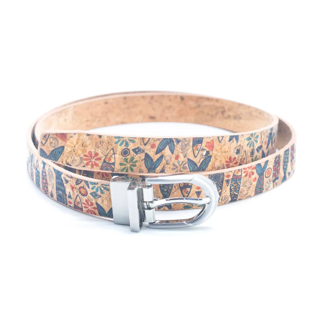 Floral Print Cork Women's Belt with Adjustable Buckle-Width L-898