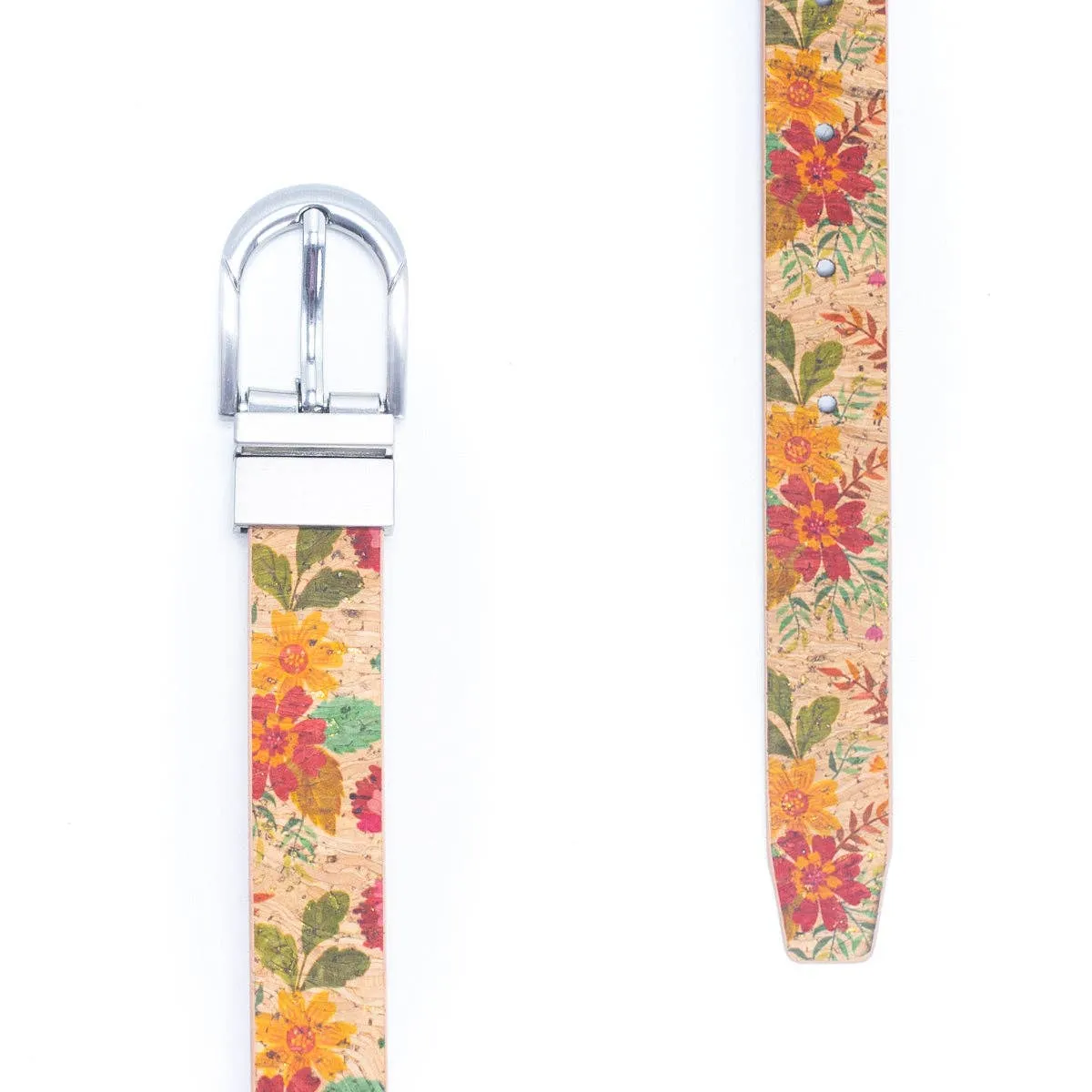Floral Print Cork Women's Belt with Adjustable Buckle-Width L-898