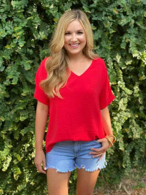 Flowy V Blouse- Tomato
